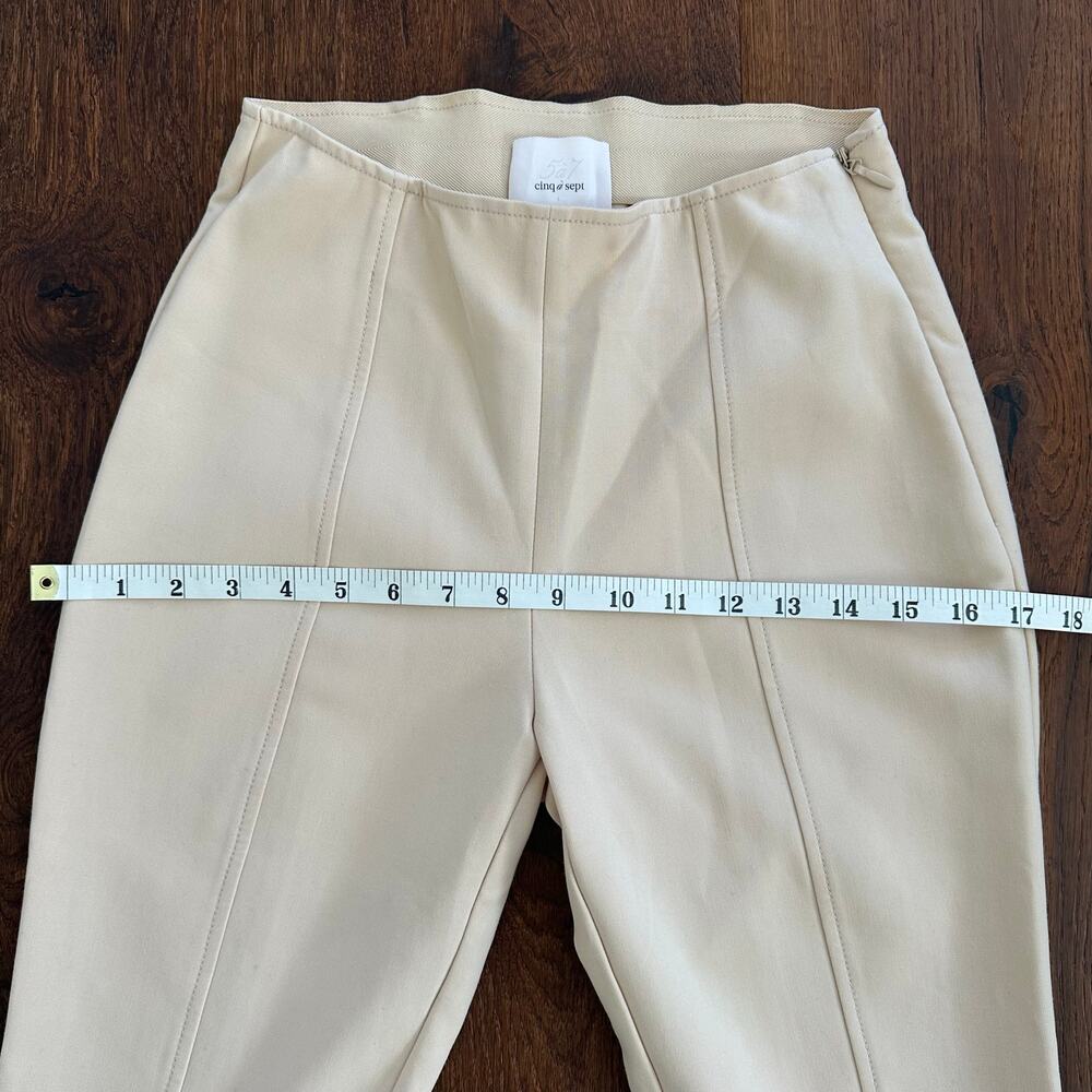 Cinq a Sept Cream Ivory High Waisted Flare Pull On Trousers Ankle Slit Size 0 - Picture 10 of 12